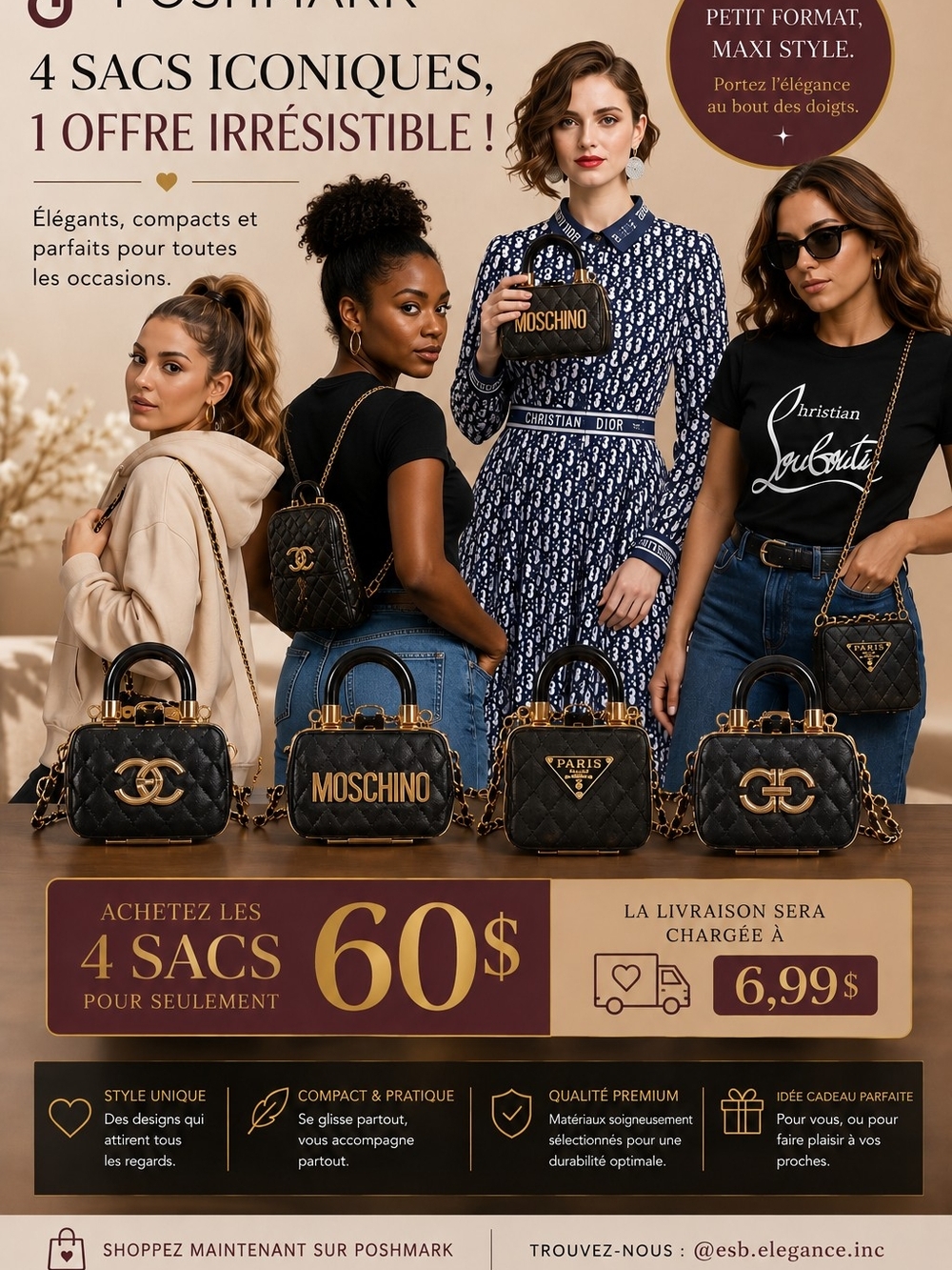 Luxury Quilted Mini Handbag - Black and Gold